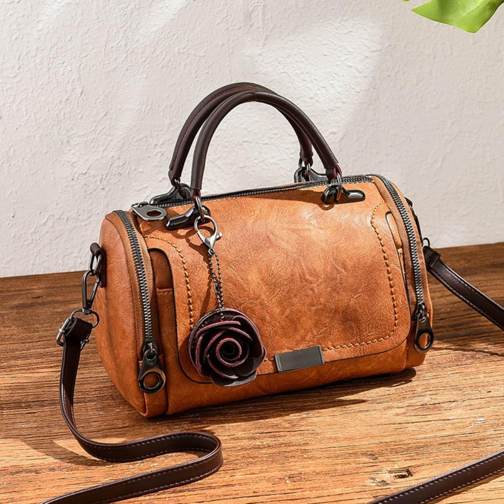 New Style PU Leather Shoulder Bag Solid Color Small Flower Pendant Leather Handbag Straddle Bag Women Use