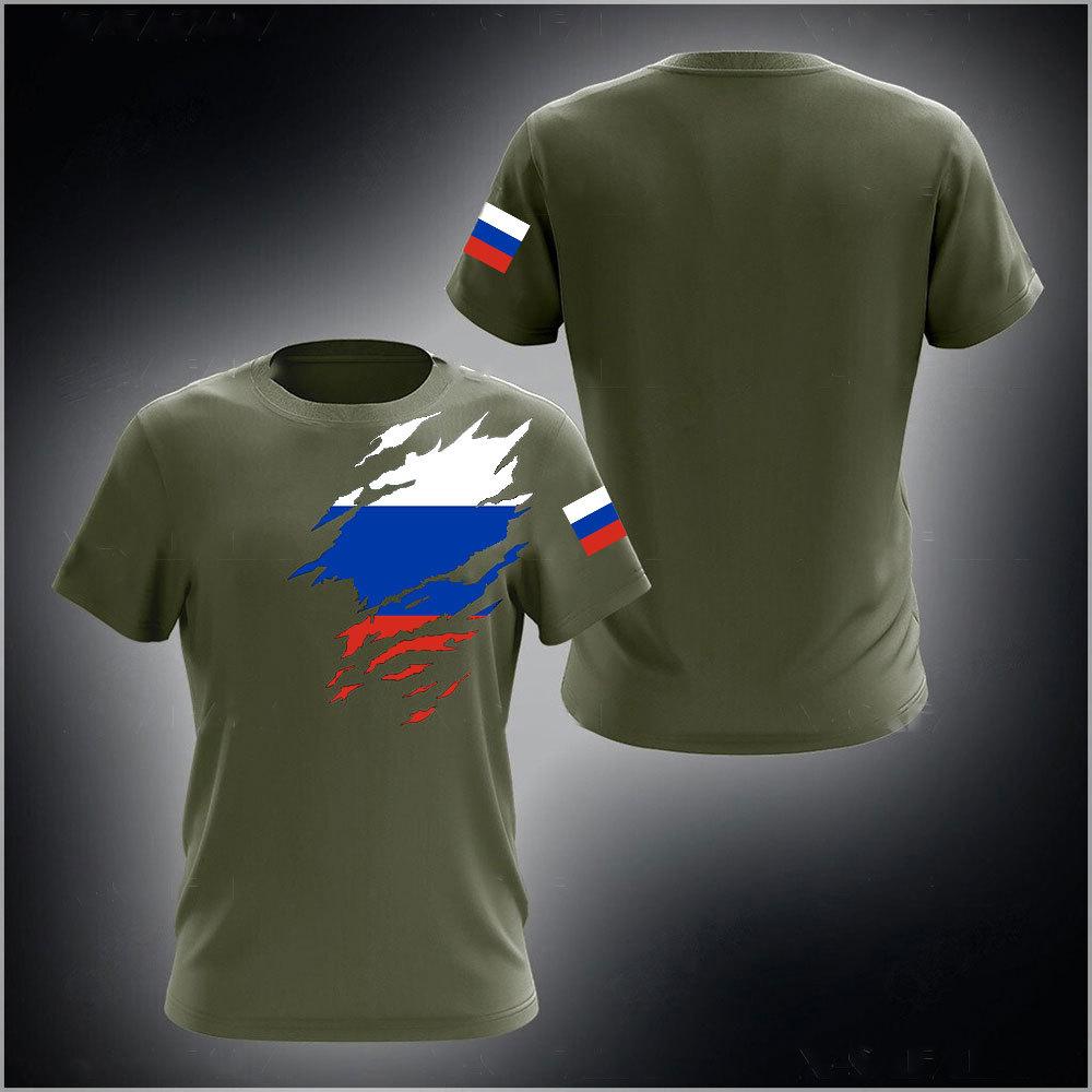 2025 new hot-selling Russian 3D short-sleeved T-shirt casual loose round neck Russian flag short-sleeved top T