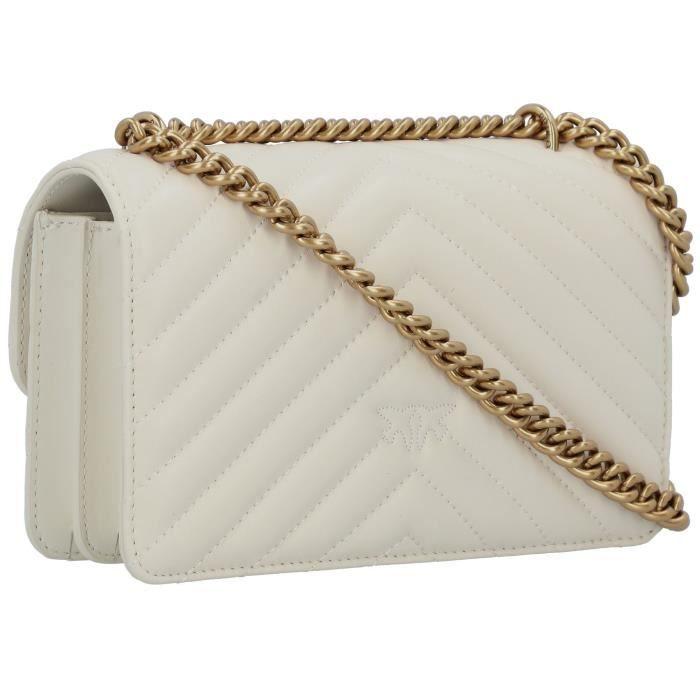PINKO Love One Mini - Sac bandoulière cuir 21 cm blanc/beige, bride à bouton