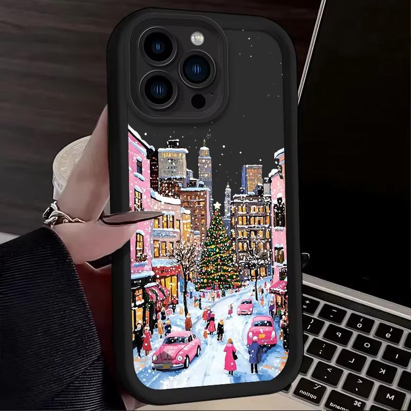 Winter Cartoon Kerst Stijl Sneeuw Telefoonhoesje Voor Samsung Galaxy S25 Ultra S24 S23 FE S22 Plus S21 A54 A55 Zachte Siliconen Cover