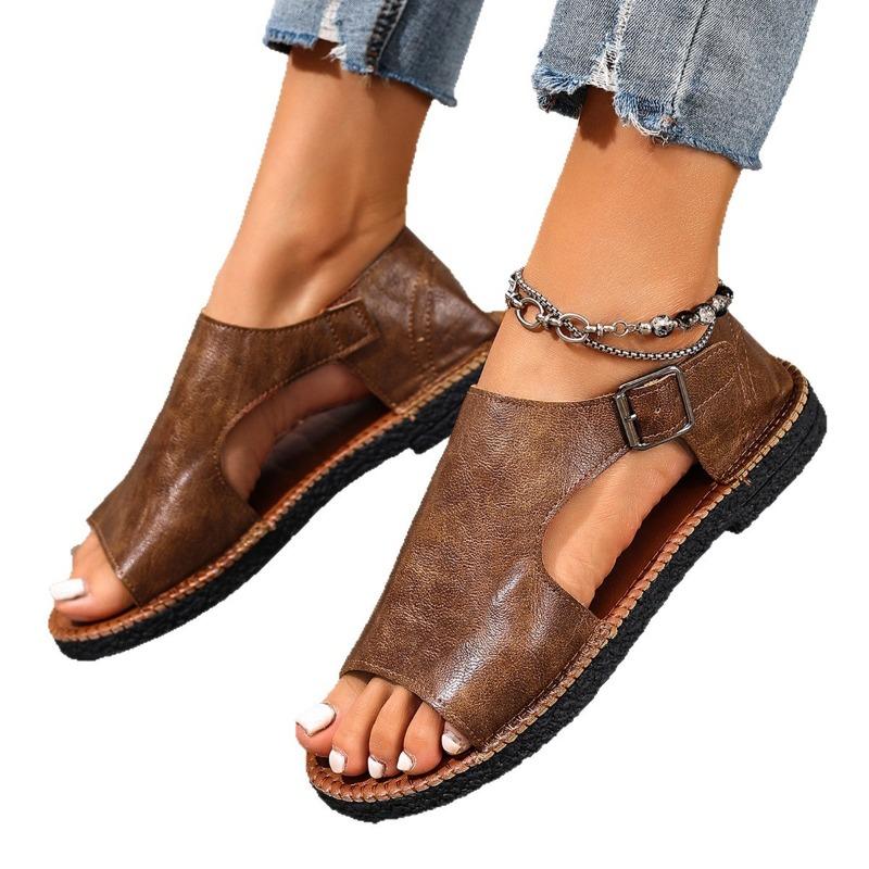 New Flat Beach Shoes, Open-toe Buttoned Large-sized Sandals for Women