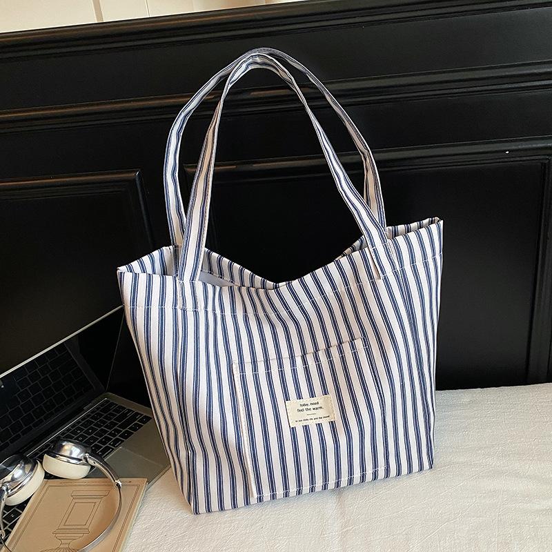 Striped About the Next Bag, Student's New Versatile Large-capacity Shopping Bag, Simple Tote Casual Commuter Shoulder Bag