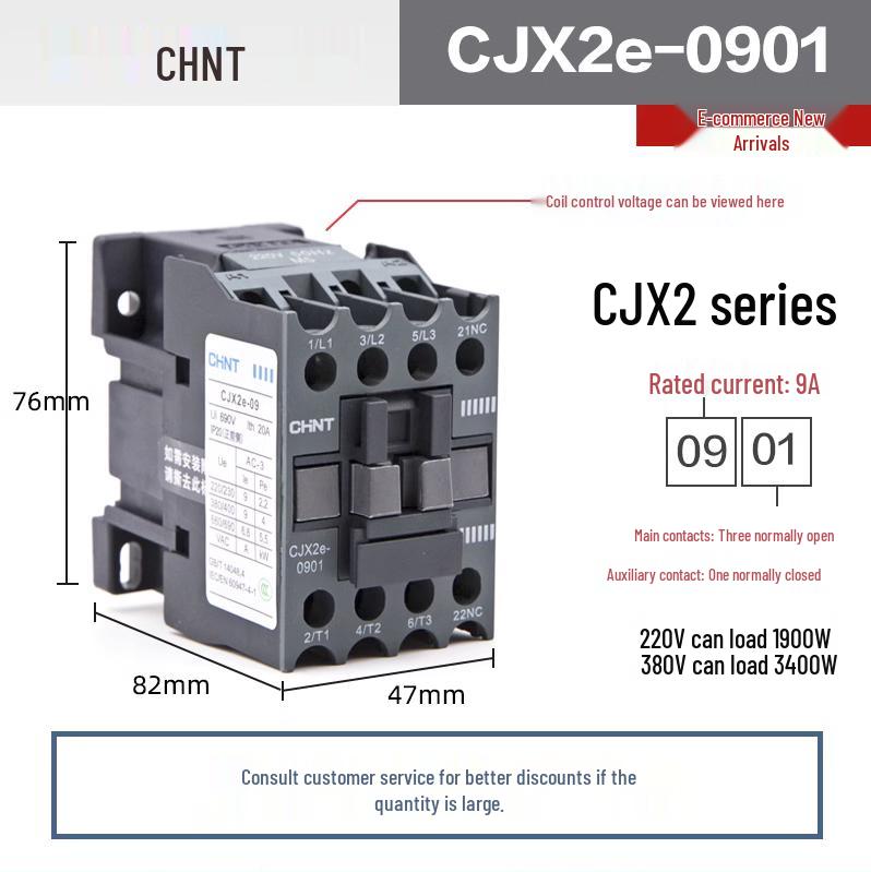 Chint Three-Phase AC Contactor CJX2 Series, 220V/380V, Models: 0910, 1210, 1810, 2510