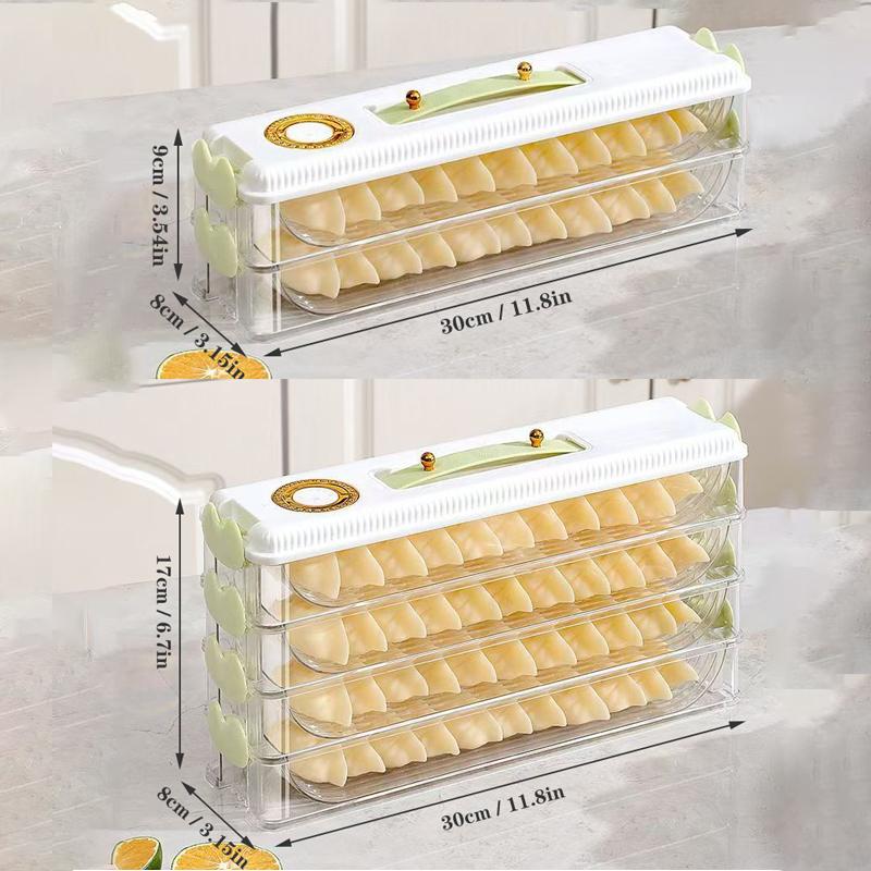 2/4 Layers Dumplings Storage Box Dumpling Organizer Stackable Desserts & Cookies with Buckle, Lid & Handle for Fridge