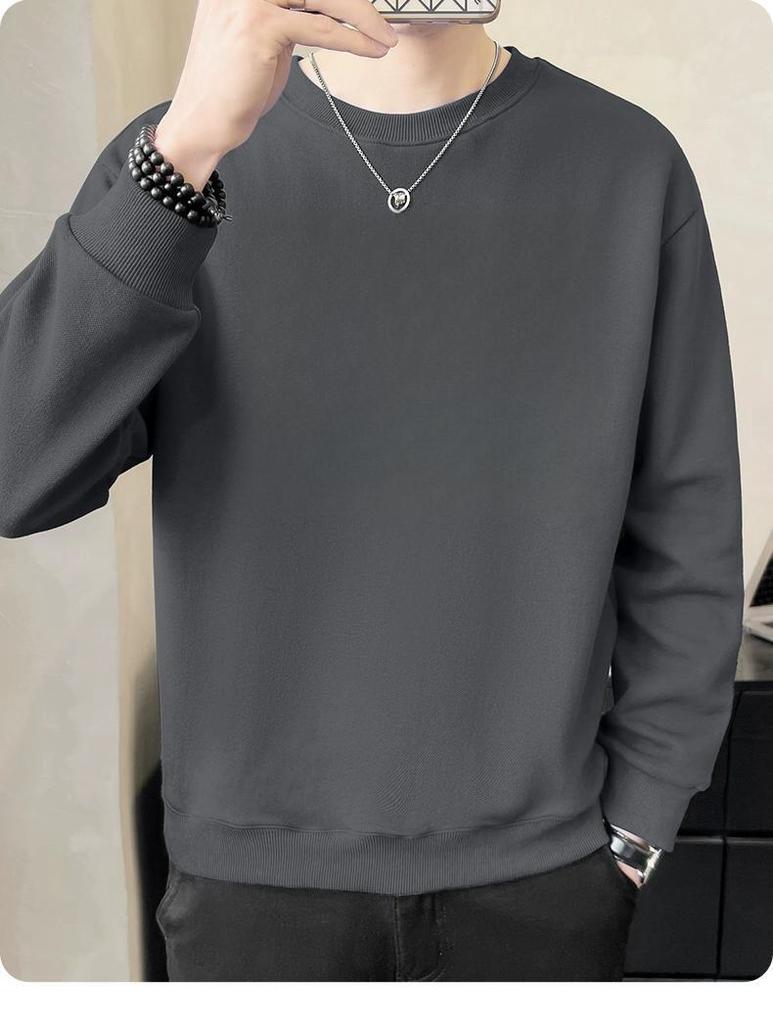 2025 Autumn/Winter Unisex Velvet-Lined Long-Sleeve Round-Neck Hoodie Base Layer