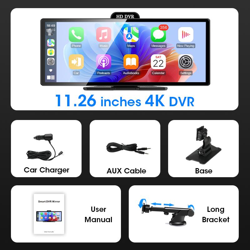 2025 New 4K Dash Cam Wireless Carplay Android Auto Support Rearview Camera 5GHz Wi-Fi Car DVR Black Box Automotive Accessories