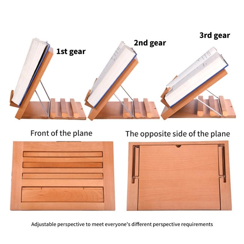 Support de lecture pliable en bois peu encombrant avec clip pour page, angles réglables, support pour manuel, partitions de musique, livre de cuisine