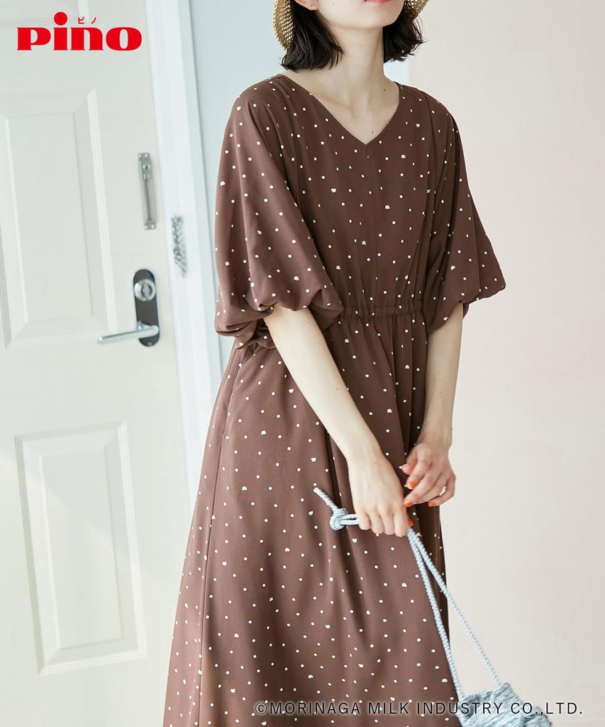 ROPE PICNIC Pino Dot Print Dress Dark Size Women's (GDE14950, Brown, 20)