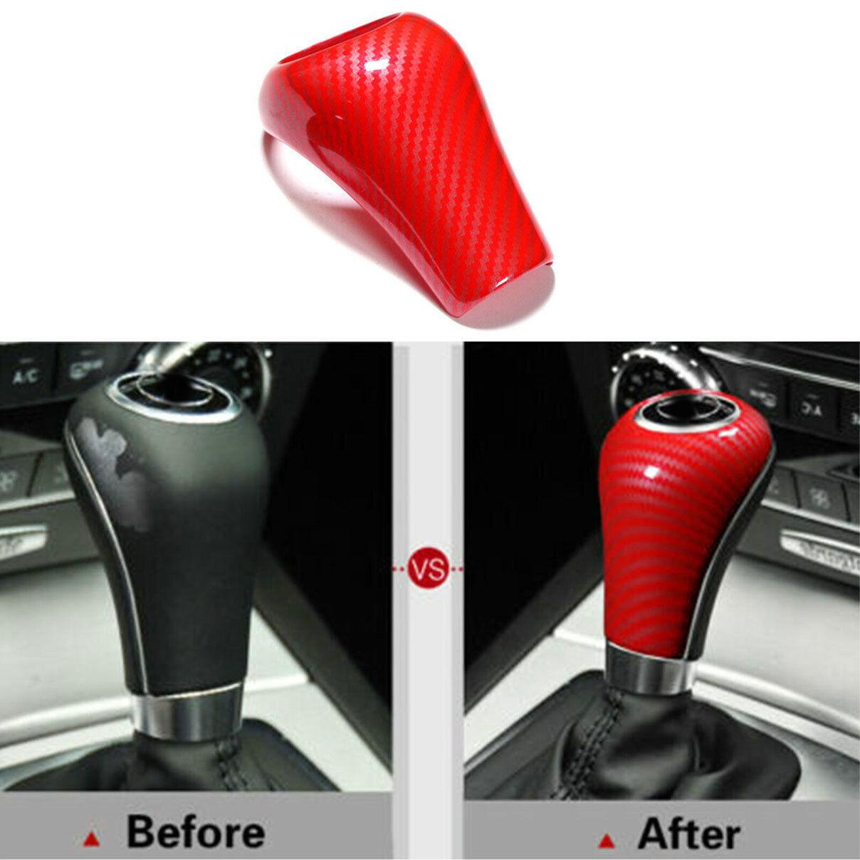 Red For Mercedes Benz A C G E Car Gear Shift Knob Panel Carbon Fiber Vinyl Cover