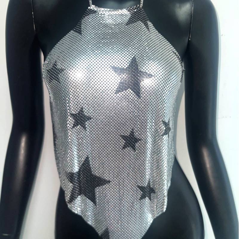 Metallic Sequin Crop Top For Women With Halter Neck Streetwear