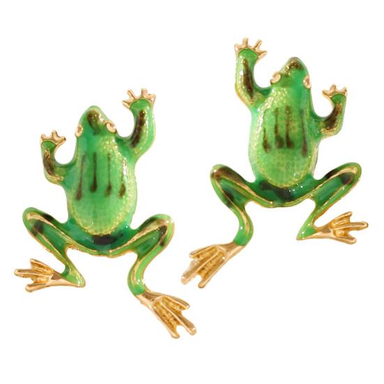 

1 Pair Stud Earrings Enamel Dripping Glossy Frog Shape Ear Studs Hip Hop Style 3D Frog Split Design Earrings Jewelry Gift