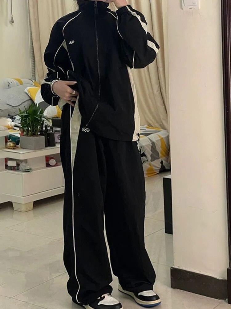 Y2K Vintage Baggy Pants Women Mid Waist Drawstring Sweatpant Female 2023 Streetwear Casual Pant Wide Leg Parachute Track Trouser