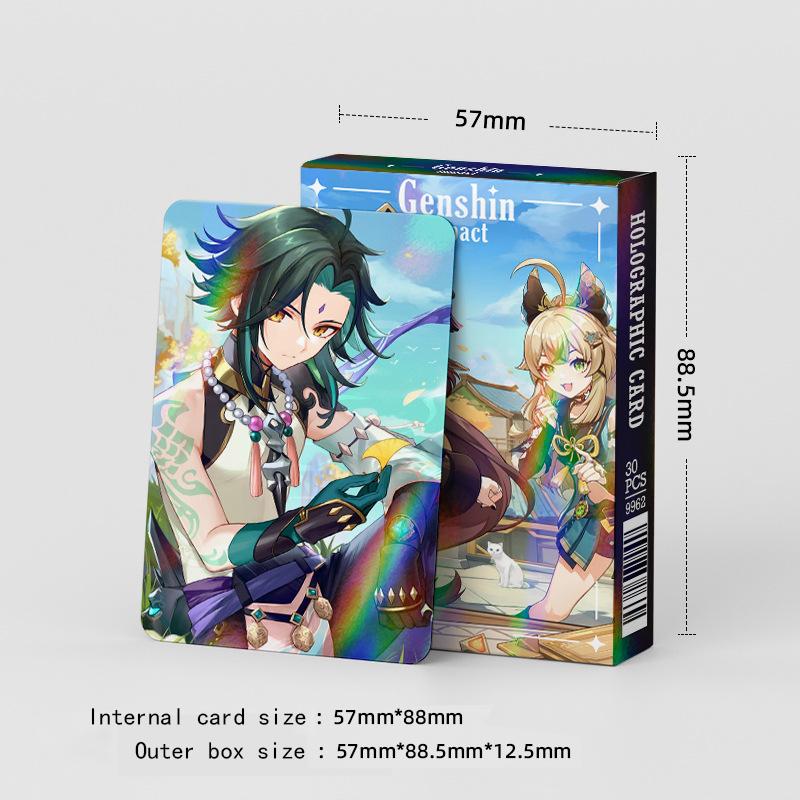 30 adet Animasyon Lazer Kart, Çift Taraflı Küçük Kart, Genshin Impact Periferik Flash Kart, Ins Çizgi Film, Anime Fotoğraf Kartı, Dekorasyon Kartı