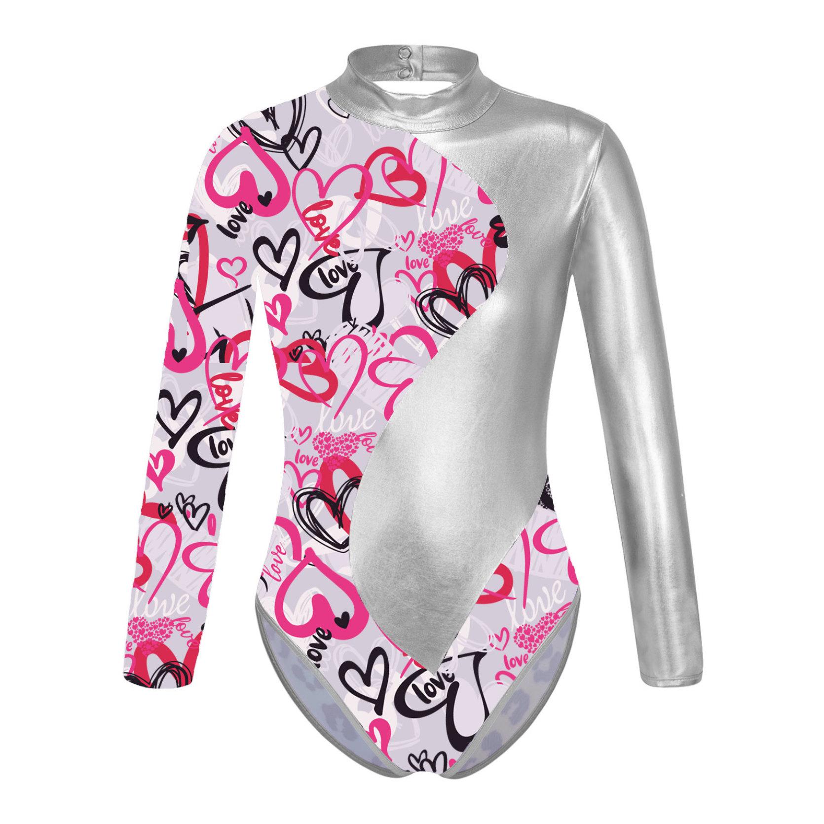 

Детский гимнастический трико для балета и танцев для девочек, боди с длинными рукавами и принтом и шорты для катания на коньках, спортивные купальники для выступлений на сцене