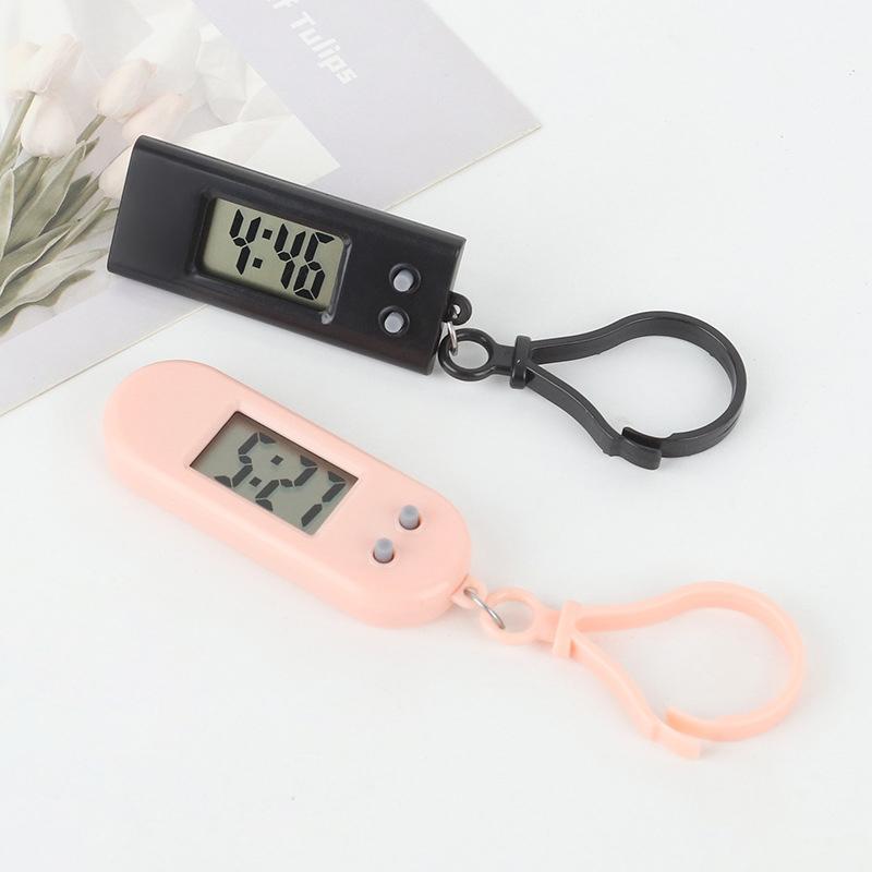 2Pcs Portable Electronic Clock Keychain Mini Pocket Electronic Oval Hanging Watch Digital Table Time Date Display Clock Student