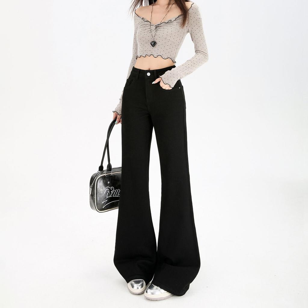 Retro slightly pulled loose and thin without sticking to the legs Flared jeans women's 2026 early spring elastic slim large size