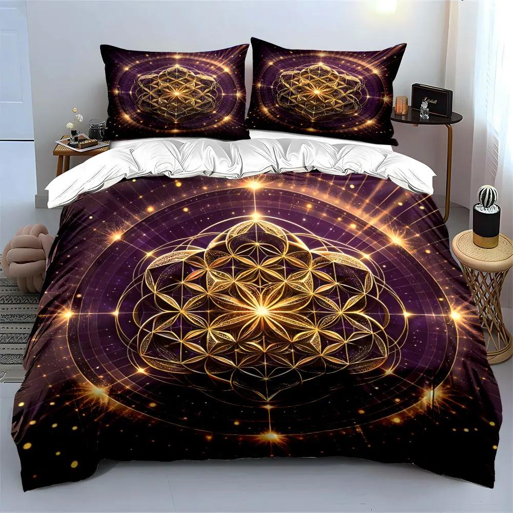 Golden Mandala Art Decor Set Soft Comfortable Duvet Cover Bedding Set Included 1*Duvet Cover & 2*Pillowcases gift
