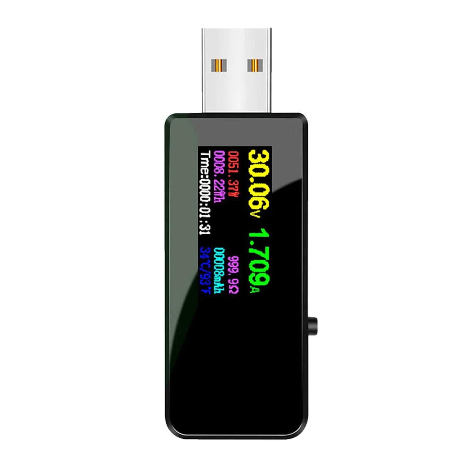 

Тестер USB 13 в 1 Індикатор струму та напруги Кольоровий РК-дисплей Тестер USB Електричний амперметр Вимірювач потужності Зарядка DC чорний