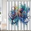 1pc Octopus Pattern Shower Curtain for Home Bathroom Decoration with 12 Hooks Polyester Fabric Bathtub Curtain