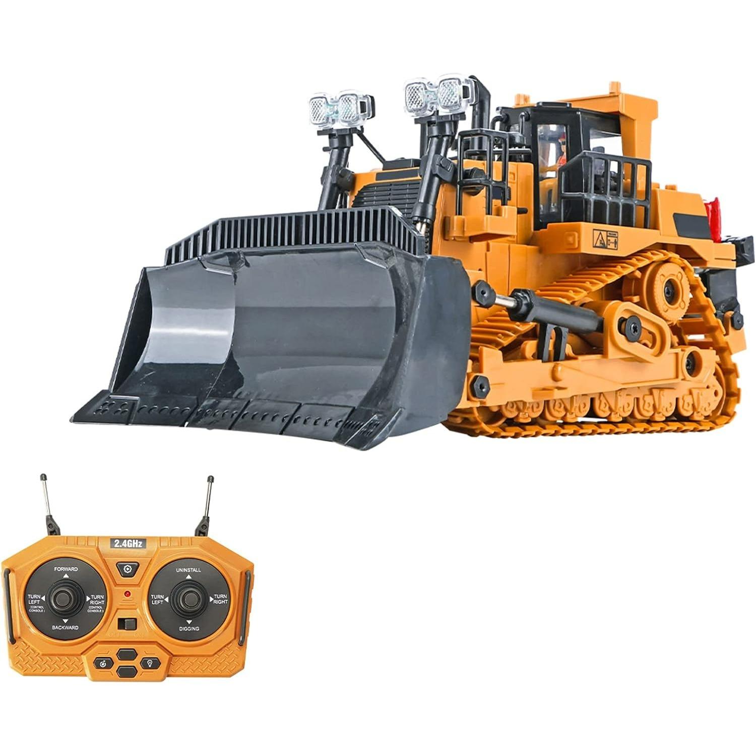 RC Bulldozer Construction Truck Vehicles Educational Toys with Music for Kids A