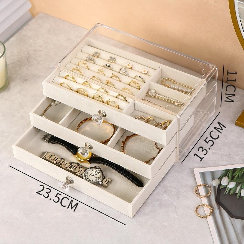 Burgundy Flannel Jewelry Storage Box, Earrings, Earrings, Storage Box Jewelry, Dust-proof Drawer-type Jewelry Case, Dressing Table Collection