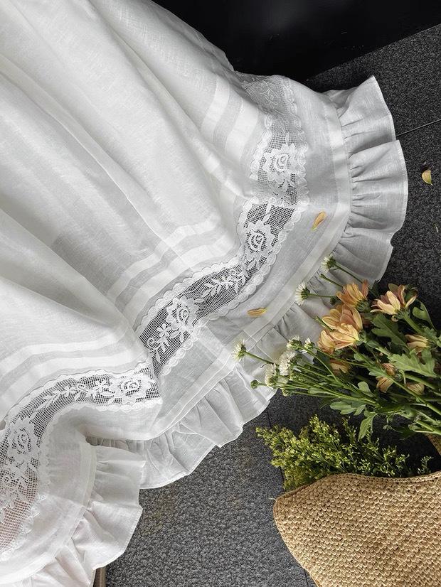 Spring 2026 Floral Lace Ruffled Women's Gentle Style Long Skirt