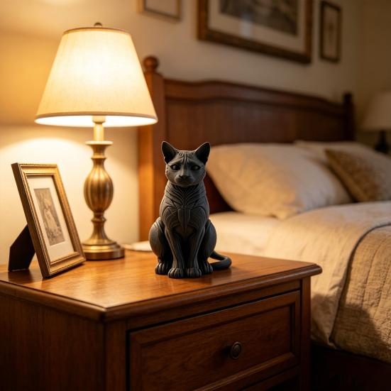 3D Printed Cat Figurine Mysterious Black Cat Statue Collectible Animal Sculpture for Home Office Desk Decor Gifts for Cat Lovers