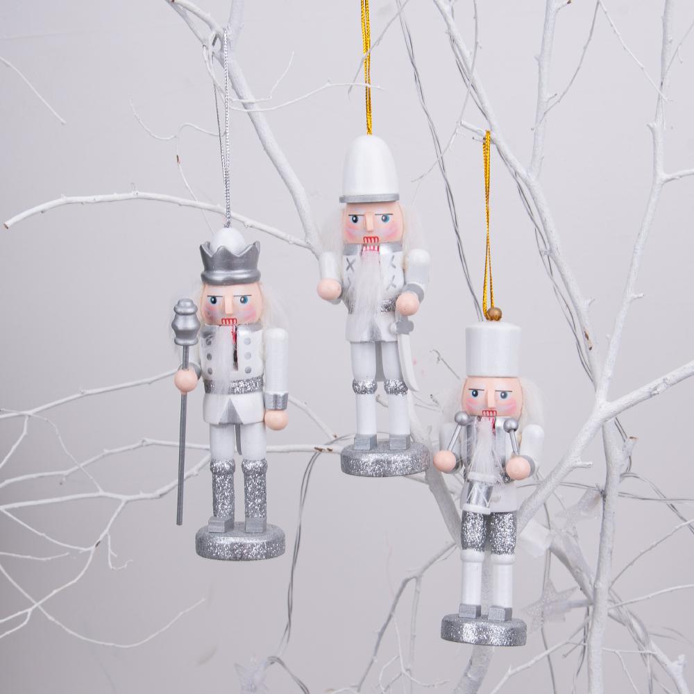White & Silver Nutcracker Ornament Set
