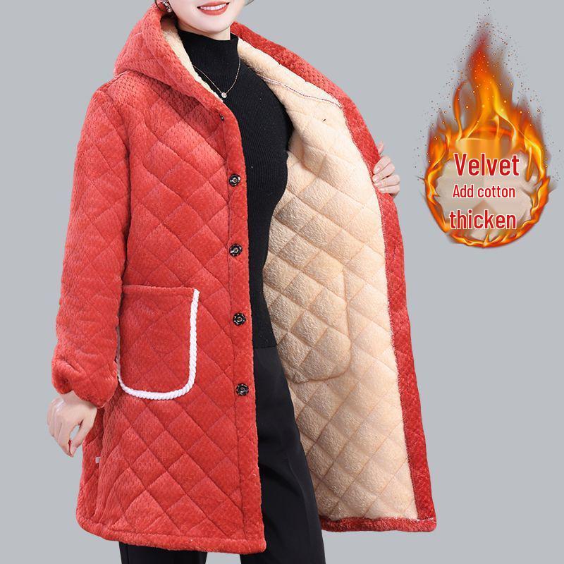 Women's Winter Warm Cotton Coat and Over-the-Knee Casual Robe