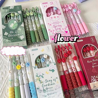 National Style Flower Series Soft-hold Black Pen Press Gel Pen Set, Quick-drying, Stress-relieving, High Appearance Level Practice Pen, Exam Pen