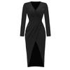 Women's Color Sexy V-Neck Dress Dress Long Sleeve Slit Waist Dress