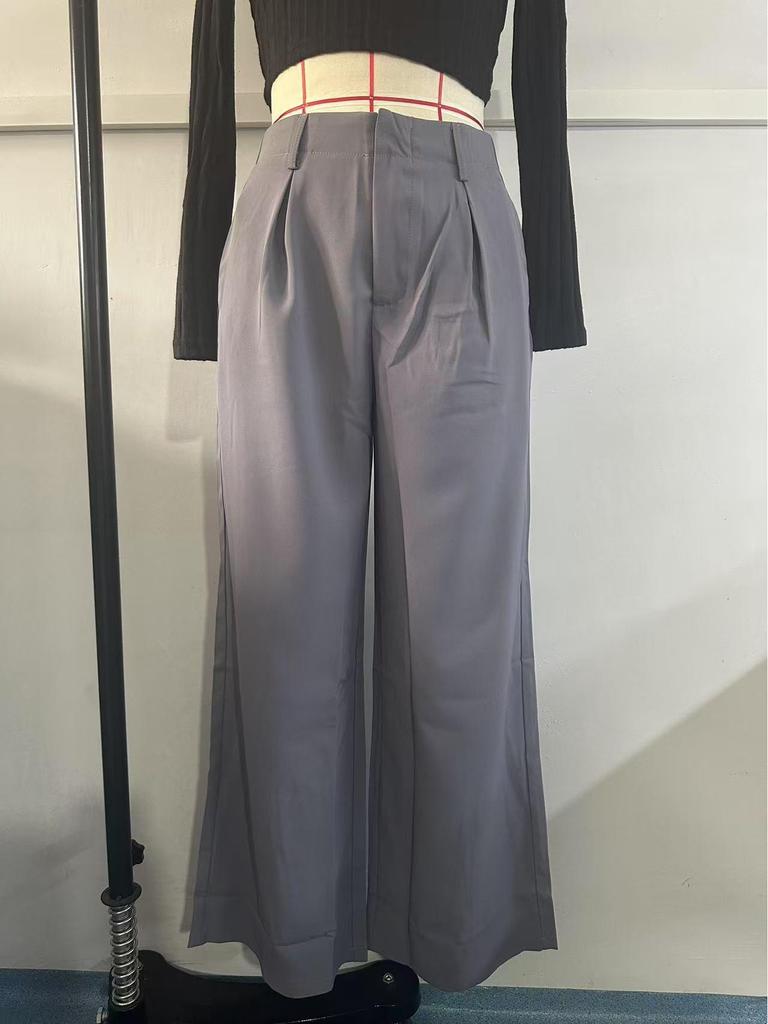 European & American Women's High-Waist Straight-Leg Business Casual Pants - Solid Color Draped Style (2026)