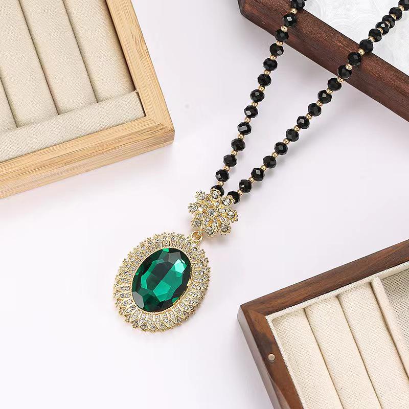 Maple Leaf Crystal Sweater Necklace: Autumn/Winter Fashion Long Pendant Charm Accessory