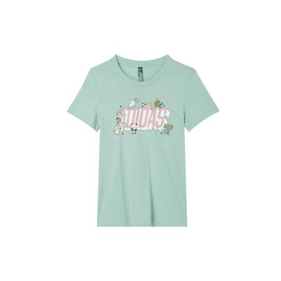 Color Letter Print Short Sleeve T-Shirt Women Tops Light-Green GD5770