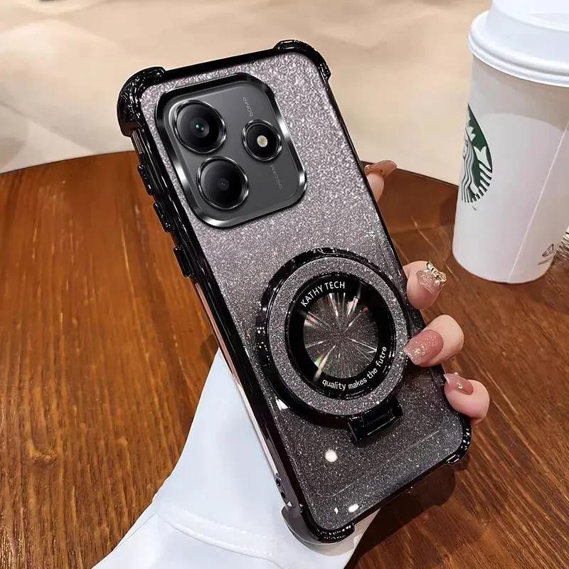 Luxurious and Fashionable Four-corner Anti-fall Shell for Xiaomi Poco X7 X6 Pro X5 5G 4G F6 M6 C75 C65 C55 Glitter Bracket Case