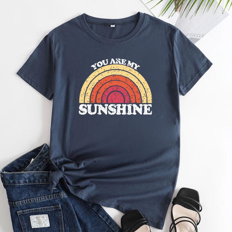 Summer YOU ARE MY SUNSHINE Rainbow Printed Cotton Loose Round Neck Women's Short Sleeved T-Shirts Women’s
