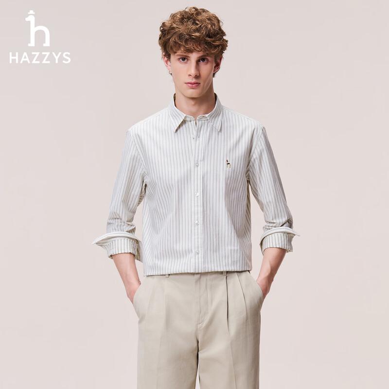 HAZZYS Men's Brushed Cotton Striped Long Sleeve Casual Shirt
