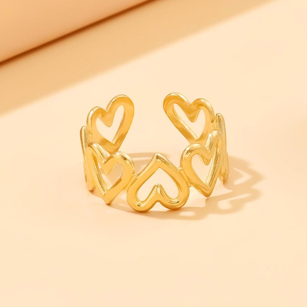 Adjustable Heart-Shaped Titanium Steel Ring - Fashionable Non-Fading Stainless Steel Jewelry for Women