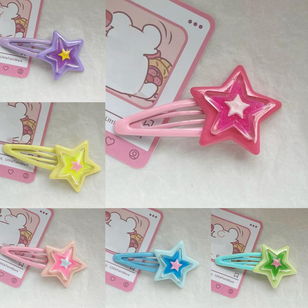 Girly Snap Clip Hairpin Y2K Girls Headdress Hair Accessories Delicate Star Color Block Mini Jelly Star Hairpin