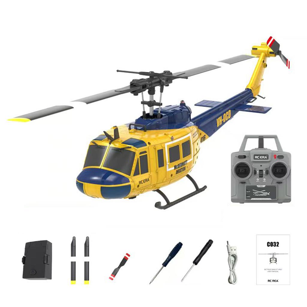 C032 UH-1 Brushless RTF RC Helicopter 6-axis Gyroscope One Click 3D Flip Optical Flow Positioning UH1 Helicopter Model Hobby Toy