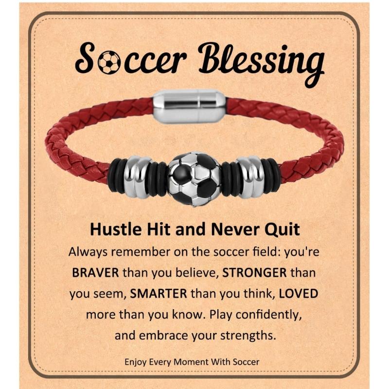 Soccer Inspire PU Leather Bracelet Magnetic Clasp Sturdy Stainless Steel Materials For Casual Enthusiasts