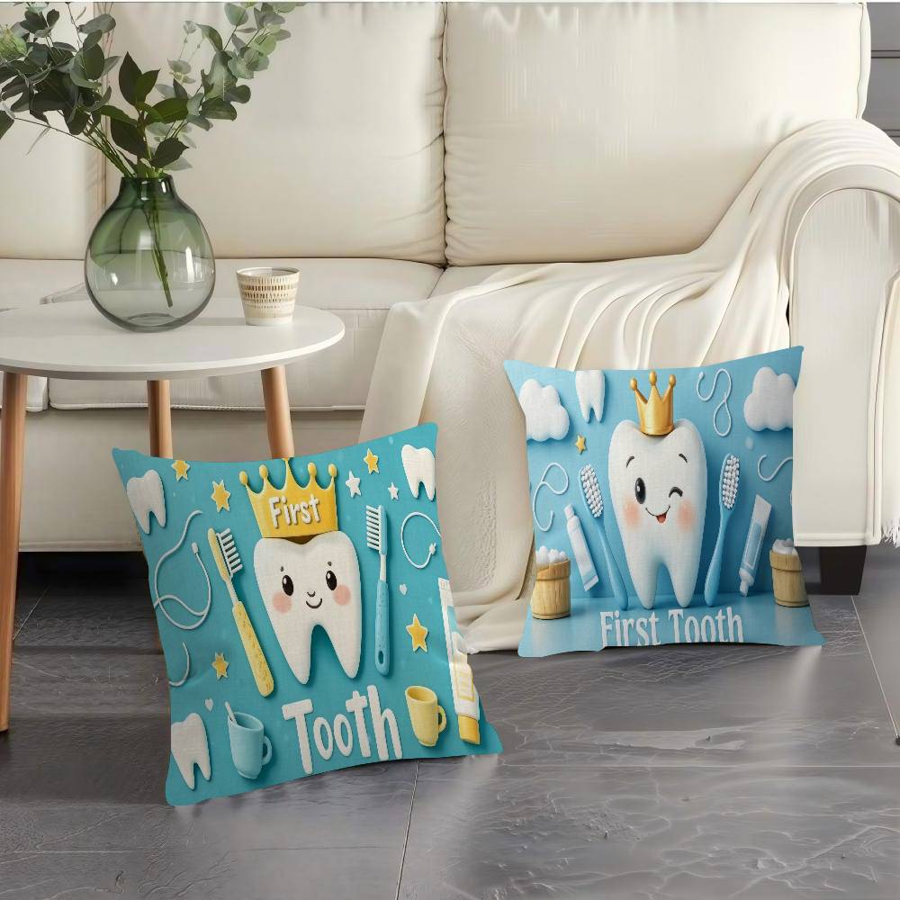 Baby Cartoon Pink Blue My First Tooth Pillow Cushion Cover Pillowcase Living Room Sofa Home Decor Customized