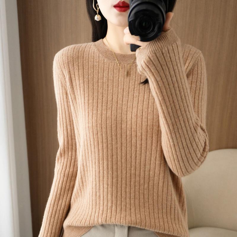 Damen Pullover Herbst Winter Langarm Pullover O-Ausschnitt Warmer Pullover Koreanische Mode Unterziehshirts Lockerer Jumper