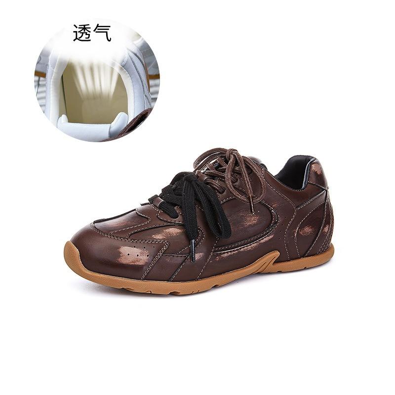 

Кожаные женские осенние новые туфли на плоской подошве в стиле ретро, спортивные туфли-папы, повседневные универсальные женские туфли 40 глубокая кофе