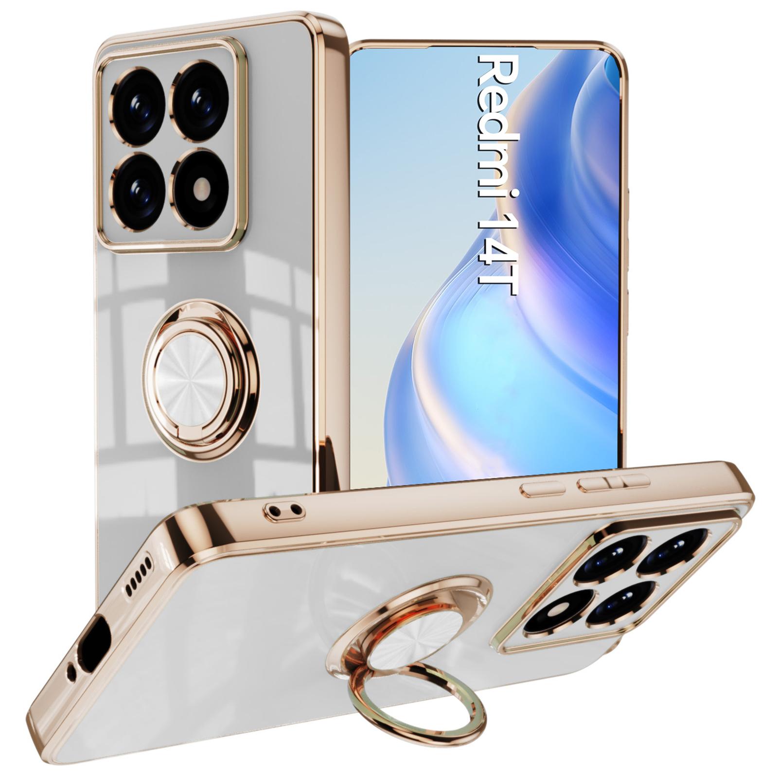 

Чохол для Xiaomi 14T з точними вирізами, 6D гальванічним покриттям, ТПУ чохол для телефону з тримачем-кільцем White