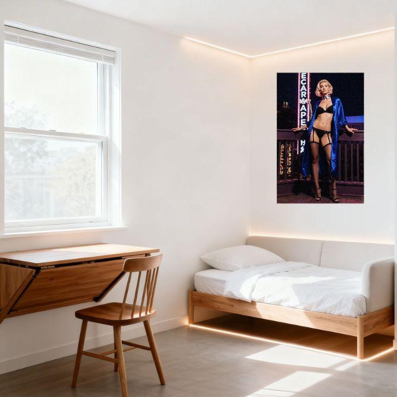 Sexy Frau Satinkleid Nachtstadt Metallblechschild Glamouröse Urbane Dekoration für Bar Pub Zuhause Café Wandkunst 8x12 Zoll