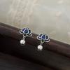 Style Ethnique Bleu Colle Lotus Boucle d'Oreille Bague pour Femme Bague Personnalisée Index Sens de Niche