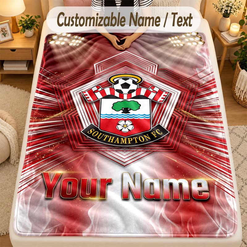 Flannel BlanketSouthampton FC Custom Name Text Personalized Soft Warm Throw Blanket Home Decor Gift