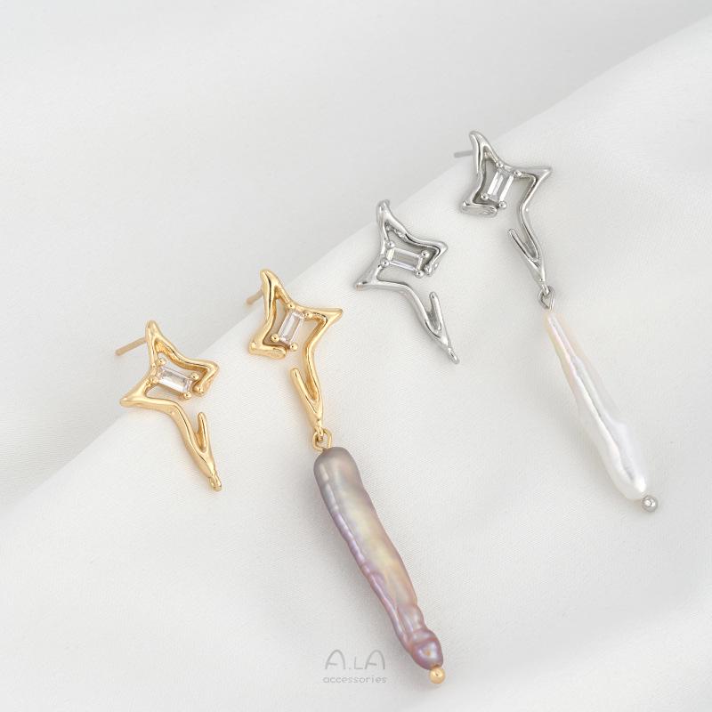 

14K Gold-Filled Lava Starburst Earrings with Silver Needle Accessories