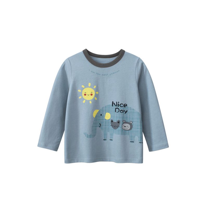 27Kids Children s Clothing Spring and Autumn Kids Elephant Bottoming Shirt Boy s Long-Sleeved T-shirt Baby Boy round Neck Pure Cotton Clothes 3581 Water Blue 90